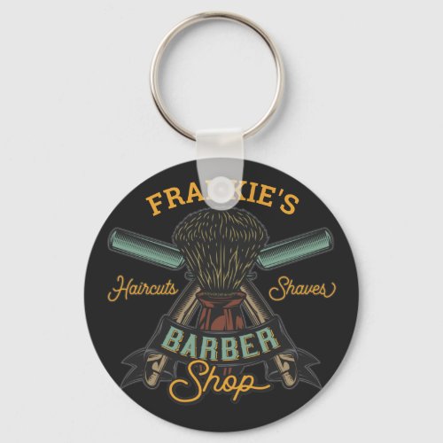 Personalized Barber Shop Retro Haircuts Shaves  Keychain