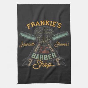 Personalized Barber Shop Retro Haircuts Shaves Kitchen Towel