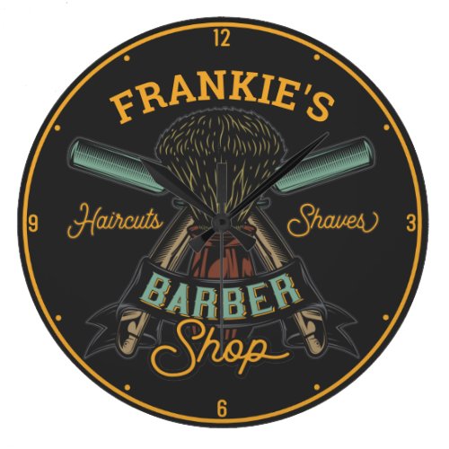 Personalized Barber Shop Retro Haircuts Shaves Large Clock
