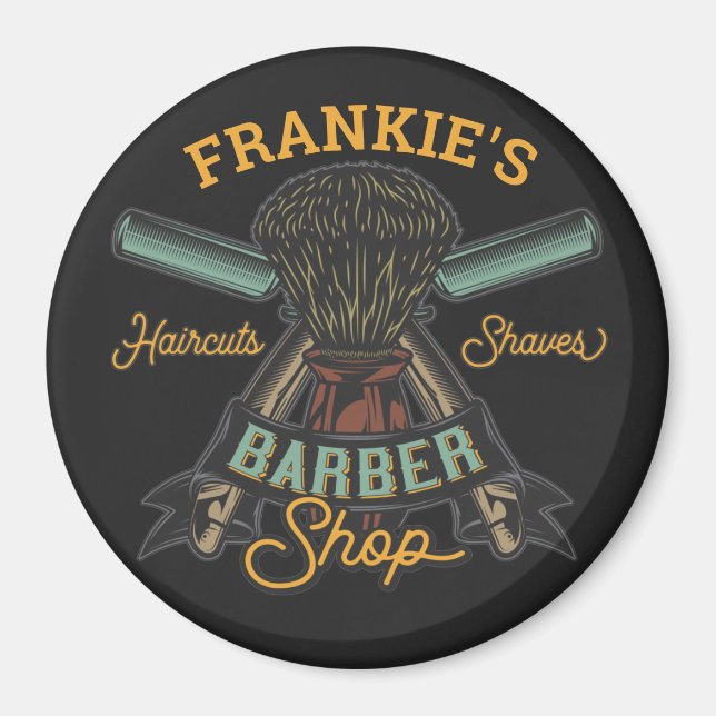 Personalized Barber Shop Retro Haircuts Shaves Magnet (Front)