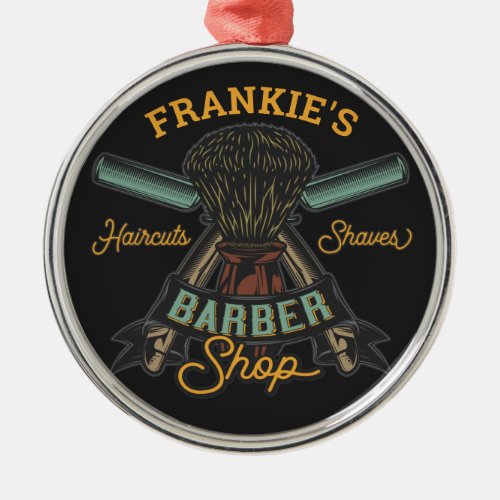 Personalized Barber Shop Retro Haircuts Shaves  Metal Ornament