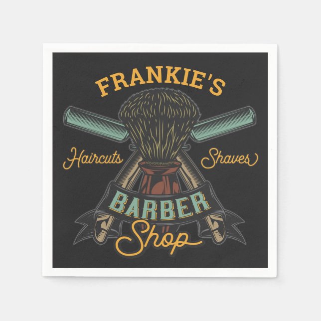 Personalized Barber Shop Retro Haircuts Shaves  Napkins (Front)