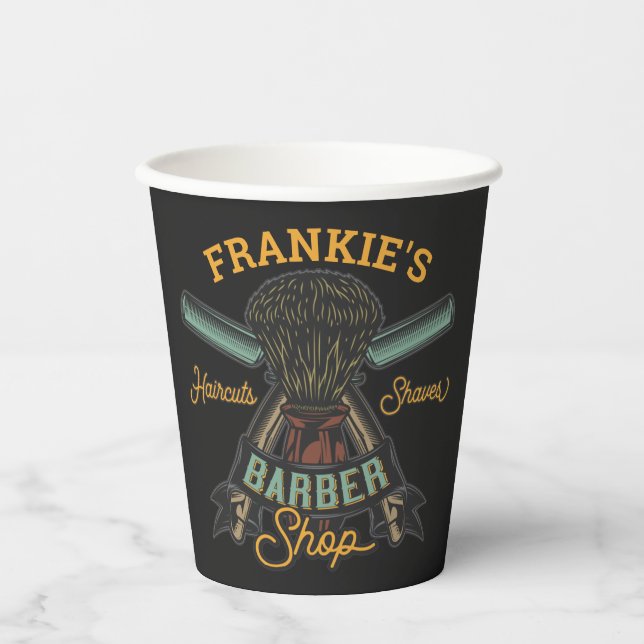 Personalized Barber Shop Retro Haircuts Shaves  Paper Cups (Front)