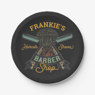 Personalized Barber Shop Retro Haircuts Shaves Paper Plates