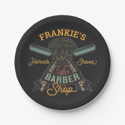 Personalized Barber Shop Retro Haircuts Shaves Paper Plates
