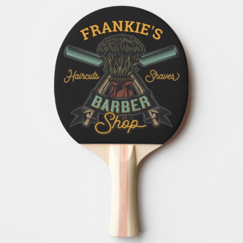 Personalized Barber Shop Retro Haircuts Shaves  Ping Pong Paddle