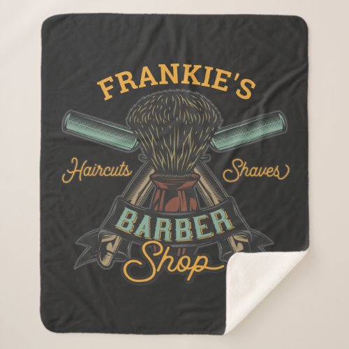 Personalized Barber Shop Retro Haircuts Shaves Sherpa Blanket