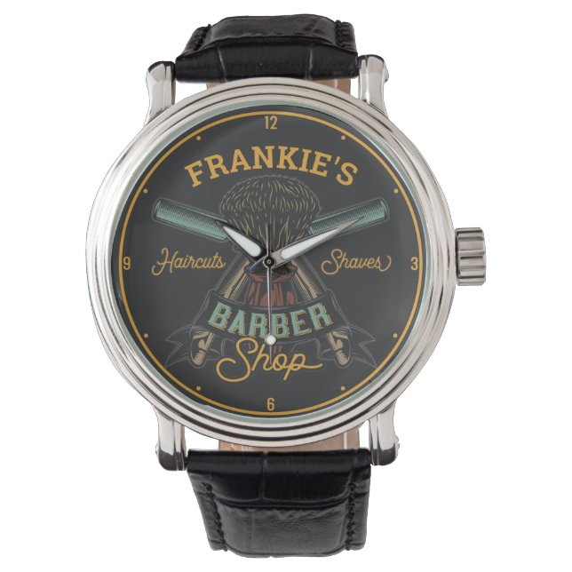 Personalized Barber Shop Retro Haircuts Shaves Watch (Front)