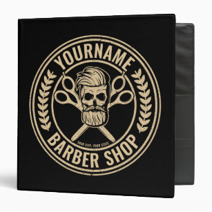 Personalized Barber Shop Skull Rockabilly Salon  3 Ring Binder