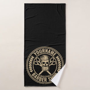 Personalized Barber Shop Skull Rockabilly Salon Bath Towel Set