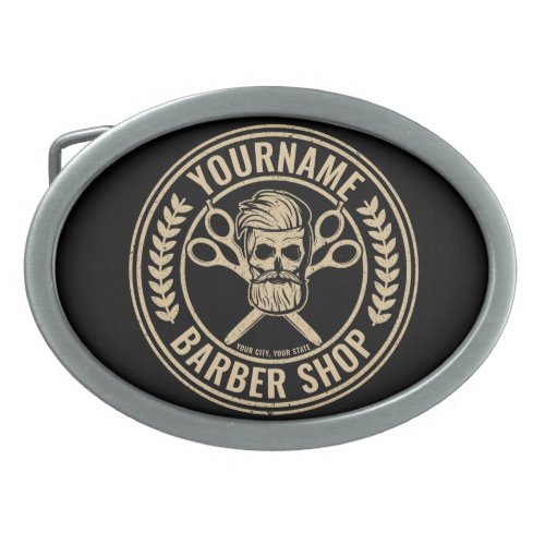 Personalized Barber Shop Skull Rockabilly Salon  Belt Buckle