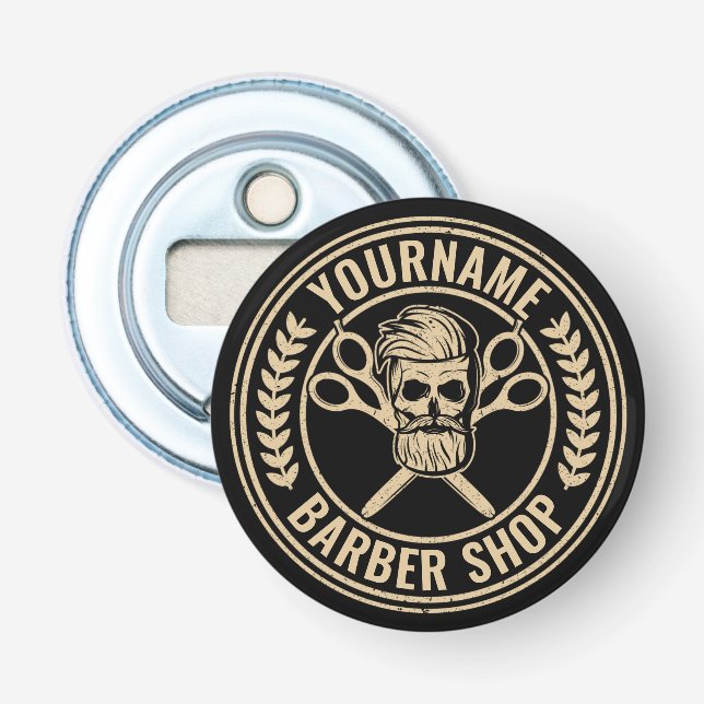Personalized Barber Shop Skull Rockabilly Salon  Bottle Opener (Front)