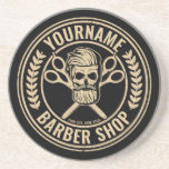 Personalized Barber Shop Skull Rockabilly Salon   Coaster<br><div class="desc">Personalized Barber Shop Rockabilly Skull and Scissors,  featuring bearded hipster skeleton hair salon design. Customize with your Name or Custom Text.</div>