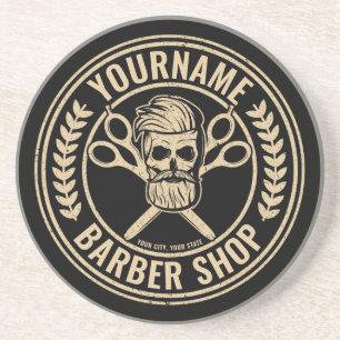 Personalized Barber Shop Skull Rockabilly Salon Coaster