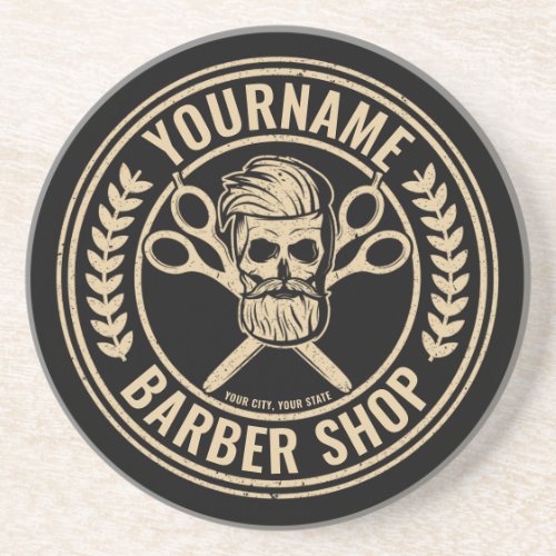 Personalized Barber Shop Skull Rockabilly Salon   Coaster