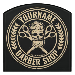 Personalized Barber Shop Skull Rockabilly Salon Door Sign