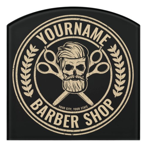 Personalized Barber Shop Skull Rockabilly Salon   Door Sign