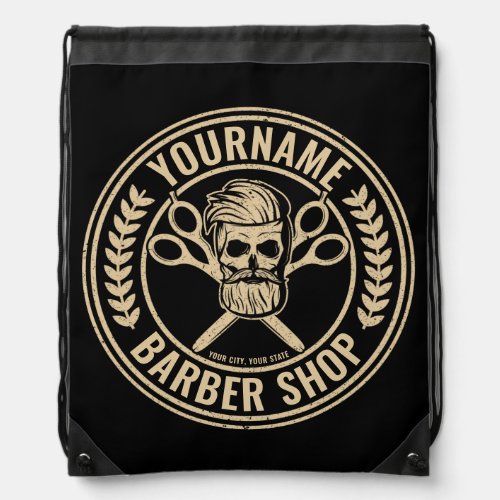 Personalized Barber Shop Skull Rockabilly Salon   Drawstring Bag