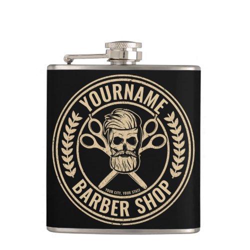 Personalized Barber Shop Skull Rockabilly Salon  Flask