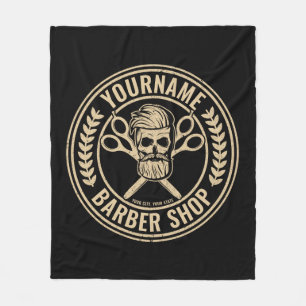 Personalized Barber Shop Skull Rockabilly Salon Fleece Blanket