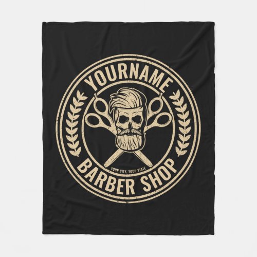 Personalized Barber Shop Skull Rockabilly Salon  Fleece Blanket