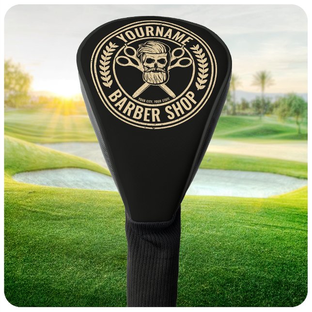 Personalized Barber Shop Skull Rockabilly Salon   Golf Head Cover (Creator Uploaded)
