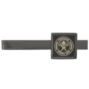 Personalized Barber Shop Skull Rockabilly Salon Gunmetal Finish Tie Bar