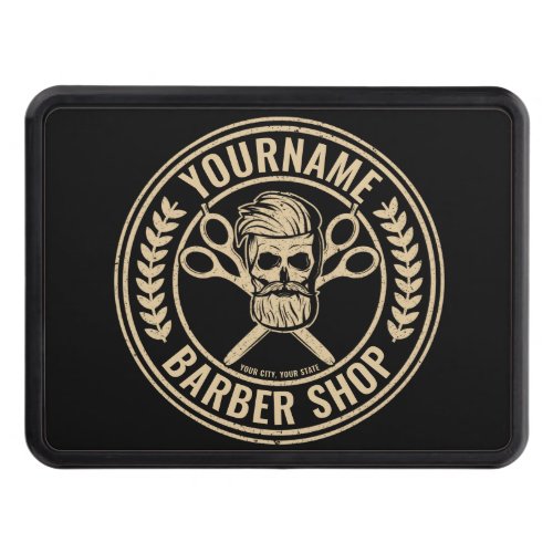 Personalized Barber Shop Skull Rockabilly Salon  Hitch Cover