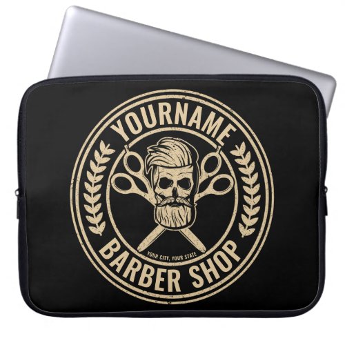 Personalized Barber Shop Skull Rockabilly Salon   Laptop Sleeve