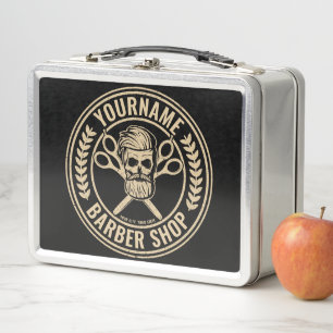 Personalized Barber Shop Skull Rockabilly Salon Metal Lunch Box