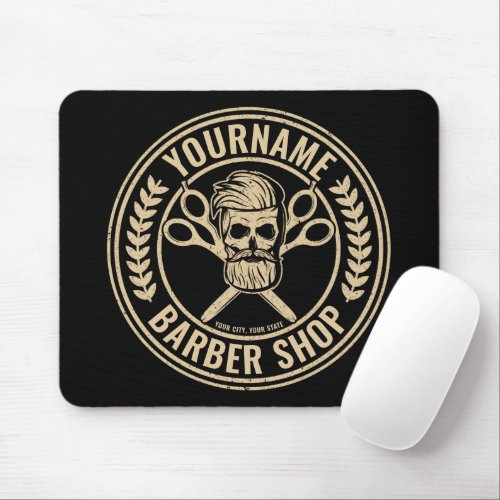 Personalized Barber Shop Skull Rockabilly Salon   Mouse Pad