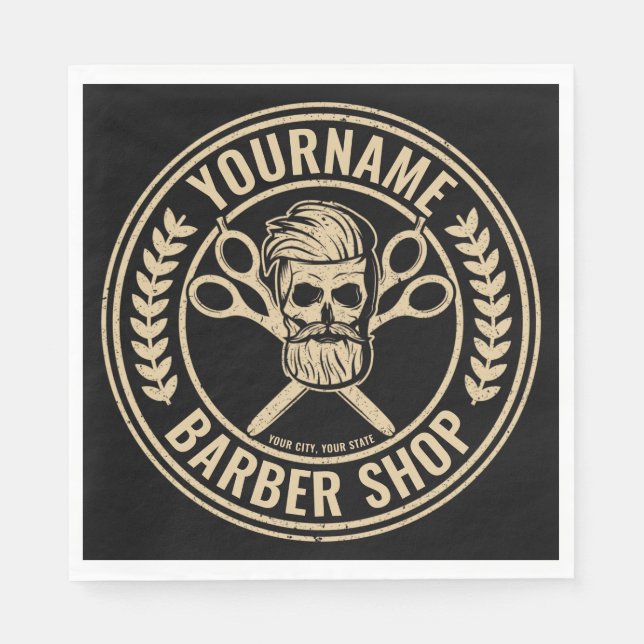 Personalized Barber Shop Skull Rockabilly Salon  Napkins (Front)