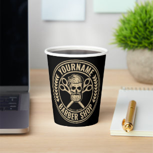 Personalized Barber Shop Skull Rockabilly Salon Paper Cups