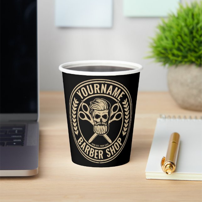 Personalized Barber Shop Skull Rockabilly Salon  Paper Cups (Insitu)