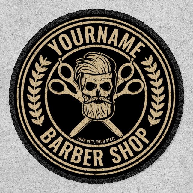Personalized Barber Shop Skull Rockabilly Salon   Patch (Front)
