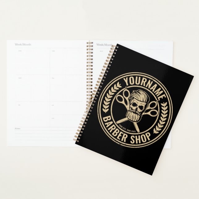 Personalized Barber Shop Skull Rockabilly Salon   Planner (Display)
