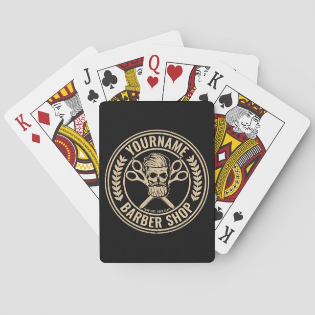 Personalized Barber Shop Skull Rockabilly Salon   Poker Cards (Back)