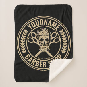 Personalized Barber Shop Skull Rockabilly Salon Sherpa Blanket