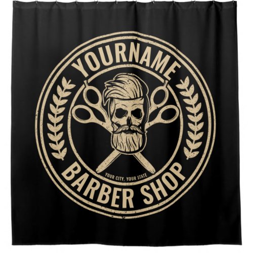 Personalized Barber Shop Skull Rockabilly Salon Shower Curtain