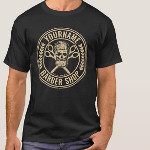 Personalized Barber Shop Skull Rockabilly Salon   T-Shirt