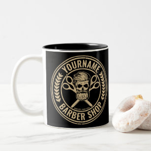 Personalized Barber Shop Skull Rockabilly Salon  Two-Tone Coffee Mug