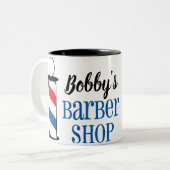 Personalized Barber Shop Two-Tone Coffee Mug (Front Left)