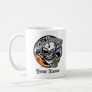 Personalized Barber Skull with Flaming Razor Mug