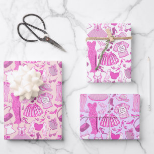 Personalized Barbiecore Pink and Hot Pink Fashion Wrapping Paper Sheets