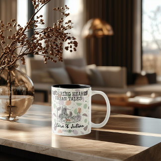 Personalized Barcelona Memory - Line Art Landmark Two-Tone Coffee Mug
