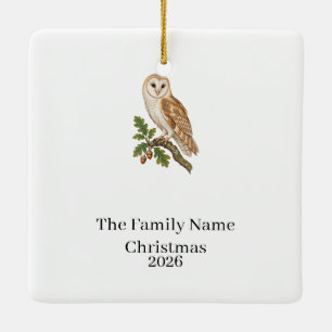 Personalized Barn Owl Family Christmas Ceramic Ornament
