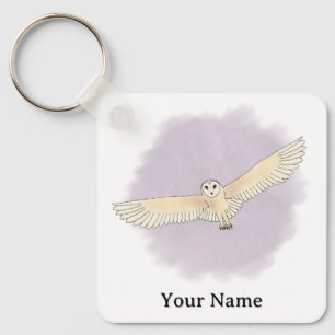 Personalized Barn Owl Purple Background Keychain