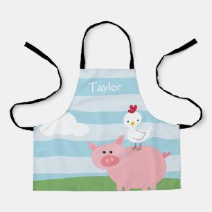Personalized Barnyard Cow and Chicken Kids Apron