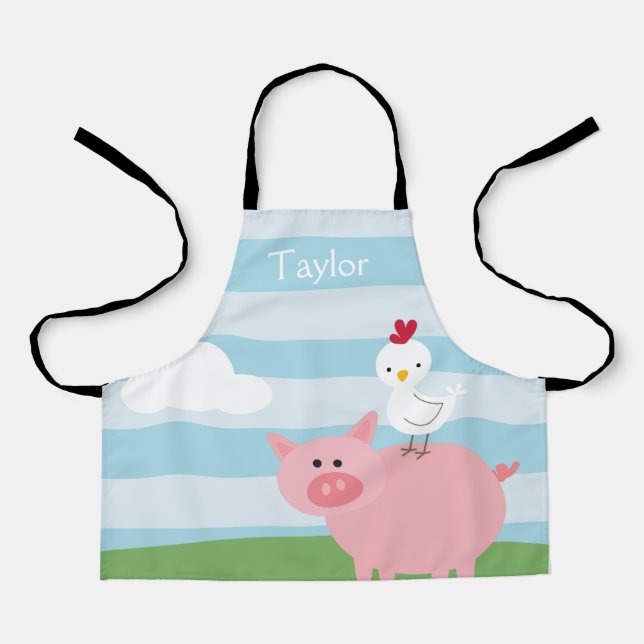 Personalized Barnyard Cow and Chicken Kids Apron (Front)