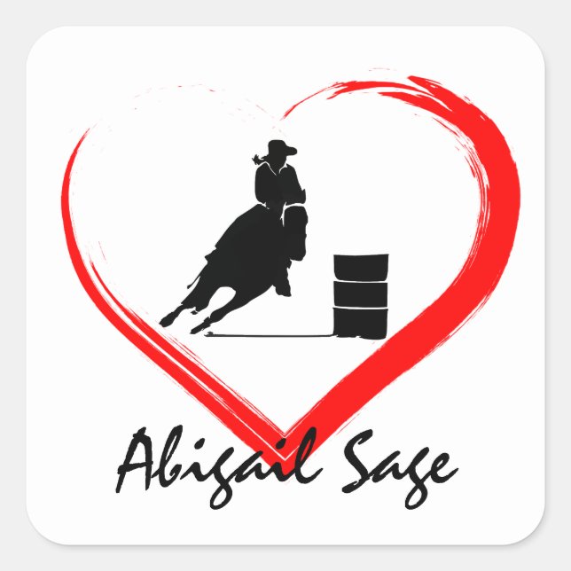 Personalized Barrel Racing Cowgirl, Horse n Heart Square Sticker (Front)